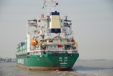 A ship on the Huangpu River by Shanghai. 