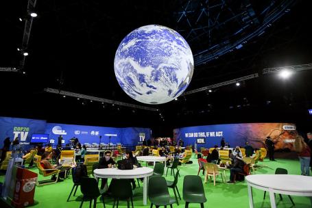 The action zone and globe at the Hydro, Glasgow, at COP26. Photo by Karwai Tang/ UK Government&nbsp;