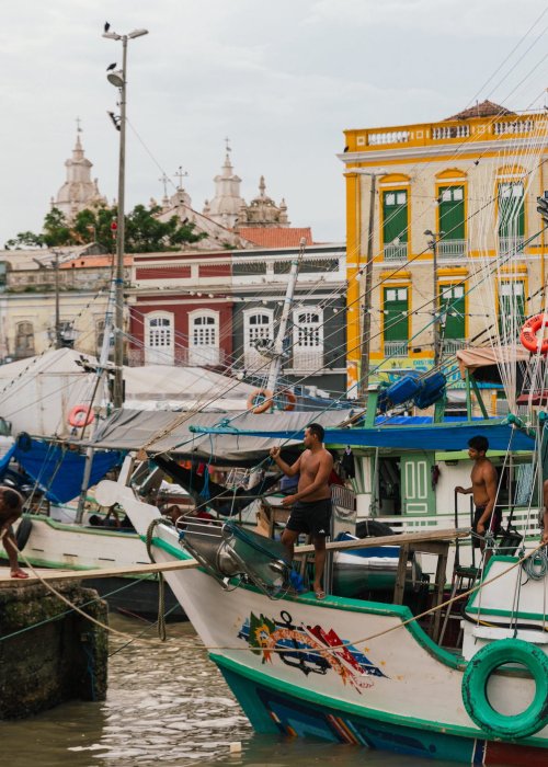 Men on boat in Belem, Brazil