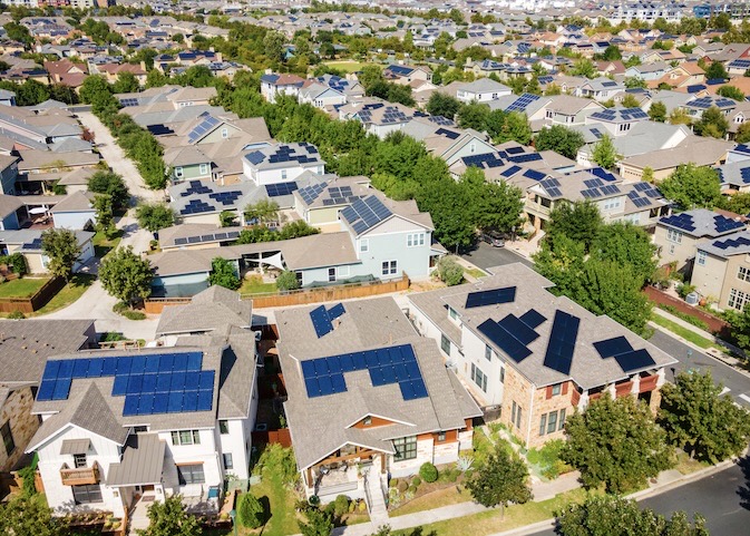 Solar panels in suburbs.
