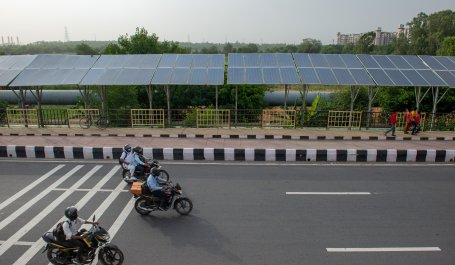 Solar panels along a Delhi road.