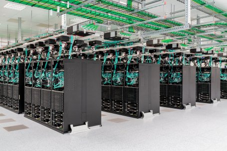 Rows of computer servers inside a data center.