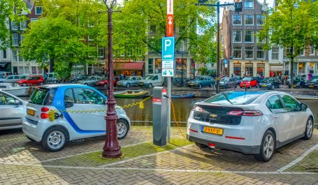 Electric cars in Amsterdam being charged