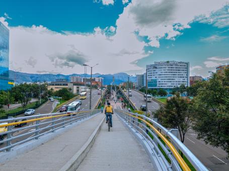 Biking on a bridge in Bogota