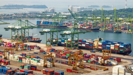 An aerial view of the Keppel Terminal at the Port of Singapore.