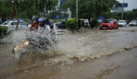 Motorcycle on flooded street