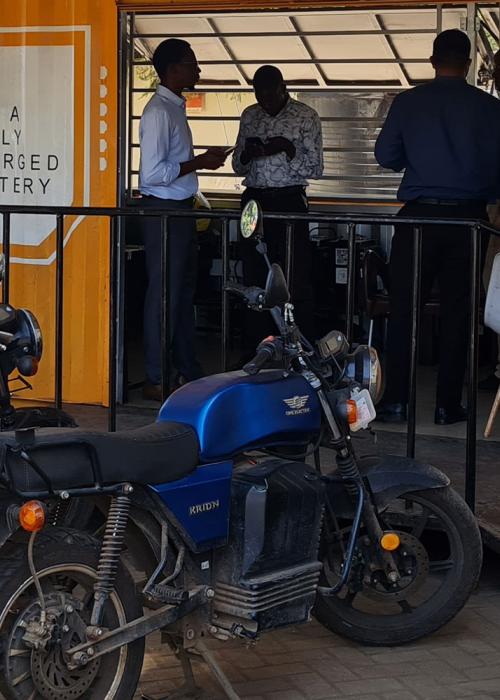 Battery swap station for boda bodas in Kenya.