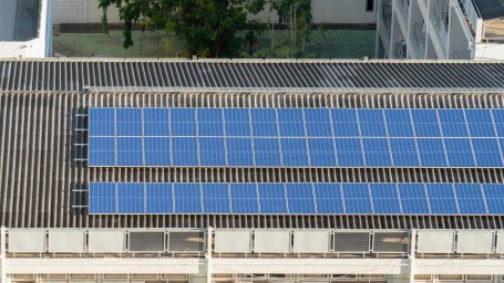 Solar panels on the roof of a hospital in Thailand.