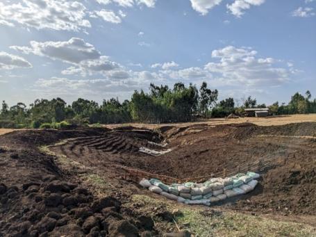 Terraced farmlands and check dams in a watershed in Ethiopia.