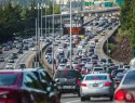 Busy traffic on a highway.