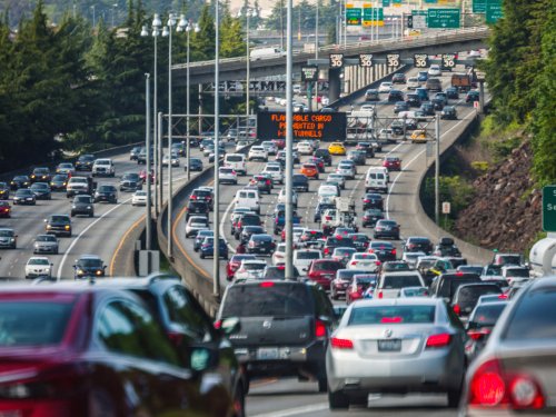Busy traffic on a highway.