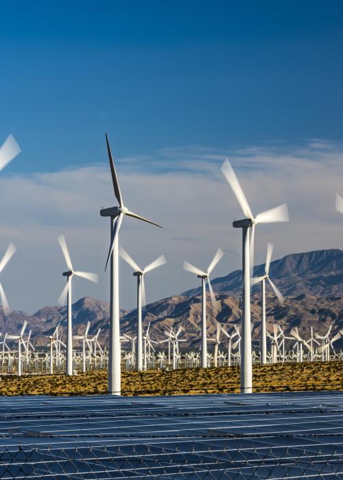 Wind turbines.