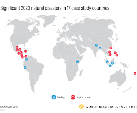 Significant 2020 natural disasters in 17 case study countries