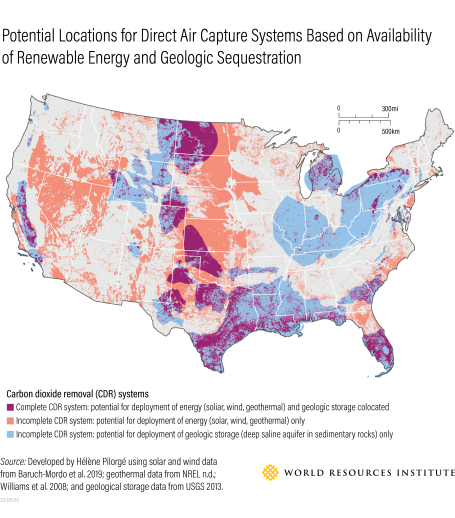 Potential locations for direct air capture