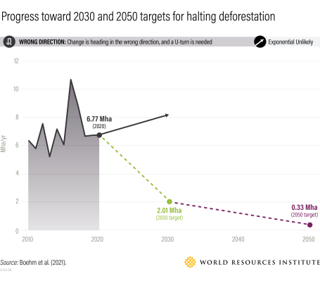 Progress toward 2030 and 2050 targets for halting deforestation