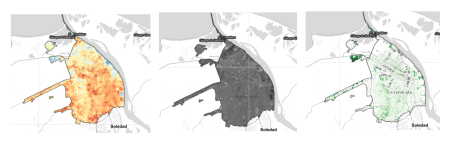 Maps showing extreme heat risk areas within Barranquilla, Colombia.